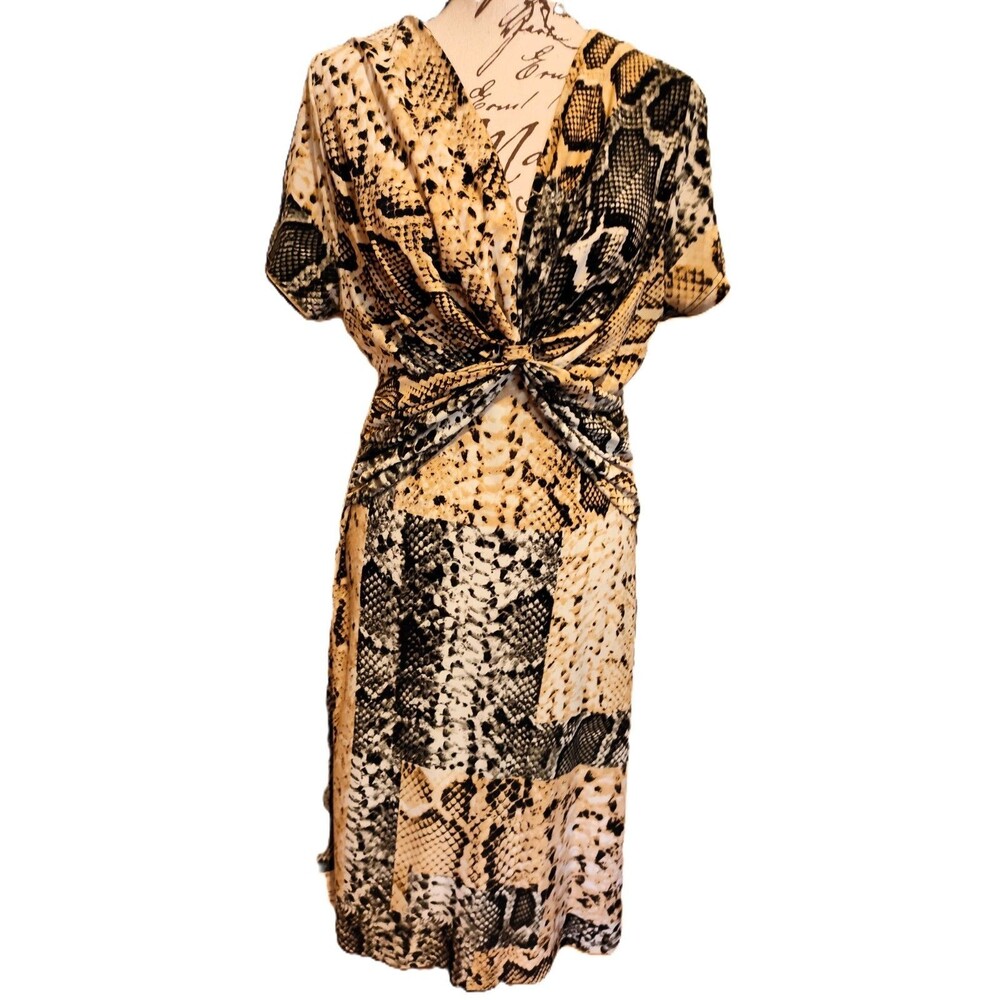 Sexy Animal Print V Neck Dress with Rouching at the Waist By MLLE Gabrielle SZ M